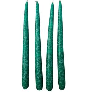 Set 4 Vtg Marbled Green Wax Tapered Candle Sticks 10" Fall Decor